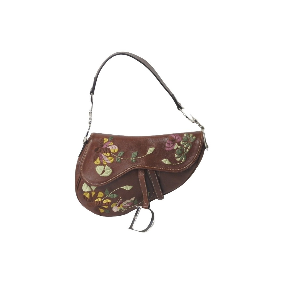 Dior Bag Leather Embroidered Christian Brown Saddle - Picture 2 of 8